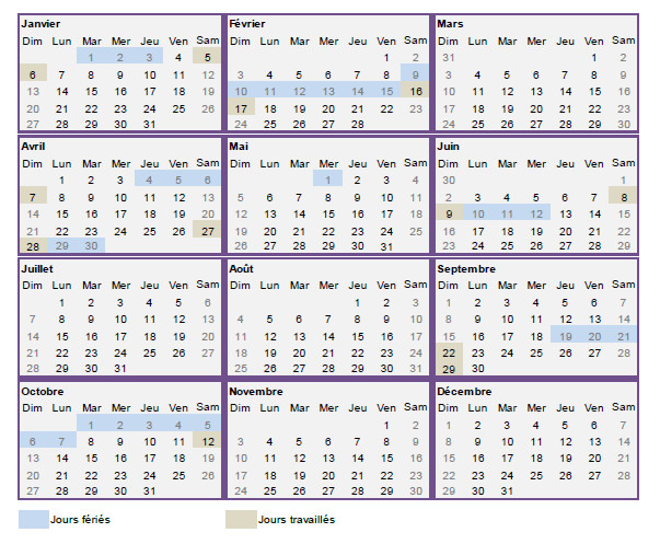 Legal holidays 2013 calendar_FR